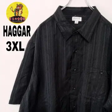미국 구제 의류 HAGGAR 반팔 버튼 셔츠 3XL 블랙 그레이