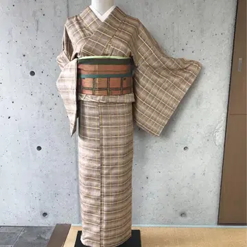순수 실크의 질감이 느껴지는 고급 치무기 기모노 이중 기모노 격자 무늬