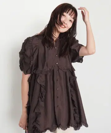 cocodeal 시어 프릴 블라우스 브라운