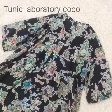 Tunic 카모이 요코 룸웨어 원피스 꽃무늬 면100% 7부 소매