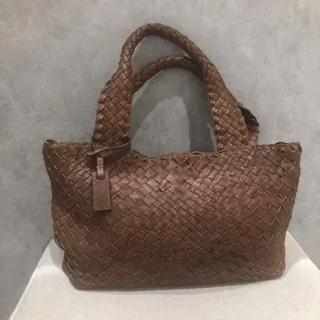 새상품급 긴자 카네마츠 뜨개질 토트백 인트레차트 천연 가죽