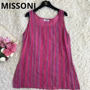 미품 MISSONI 미쏘니 스트라이프 슬리브리스 핑크