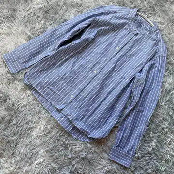 무인양품 워싱 옥스 스탠드 카라 셔츠 네이비 스트라이프 남성용 M