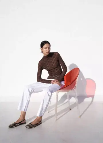 ZARA 레이스 하이넥 상의 브라운 새상품 택 포함