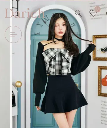다리치 빅 리본 앙상블 튜브탑 체크 리본