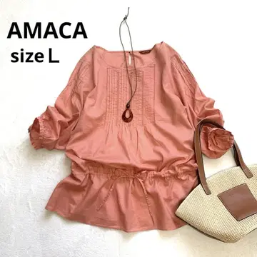 AMACA 아마카 7부 소매 튜닉 L 허리 리본 오렌지 면100