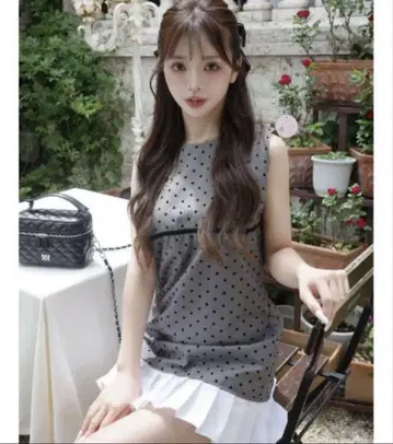 Darich 다리치 플로키 도트 슬리브리스 미니 원피스 그레이