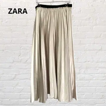 ZARA 자라 롱 플리츠 스커트 허리밴딩 베이지 계열 S 광택 구제 의류