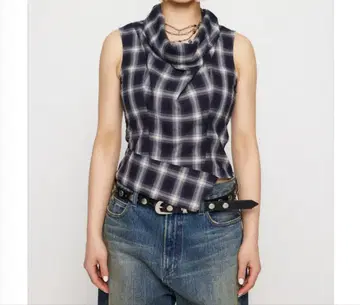 LAGUA GEM CHECK DRAPE NECK 상의