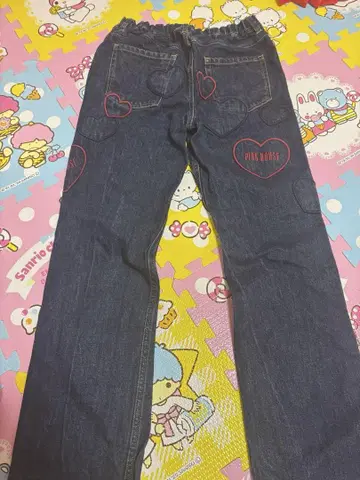 핑크하우스 하트 와펜 스트레치 데님 팬츠