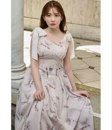 헤르립토 해바라기 프린트 미디 드레스