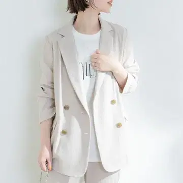 에프바이로쏘 고급 린넨 라이크 오버 더블 자켓 아이보리