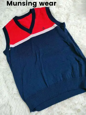 Munsingwear 자수 V넥 베스트 빨간색 네이비 S~M