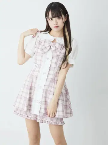 체크 프릴 콤비네존 Ank Rouge 핑크