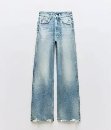 ZARA 데님 TRF WIDE LEG 하이 라이즈 데미지 진