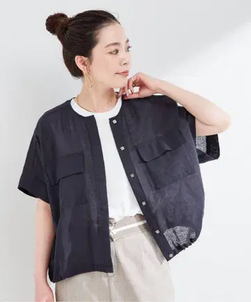 린넨 블렌드 메쉬 SS 돌먼 블루종