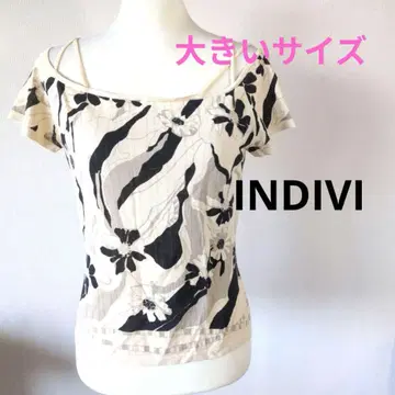[빅 사이즈] INDIVI 크로스 숄더 티셔츠 플라워 프린트