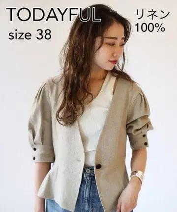 TODYFUL 투데이풀 린넨 노카라 자켓 베이지 38