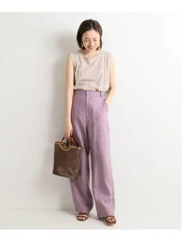 SLOBE IENA 워셔블 프렌치 린넨 하이웨스트 팬츠