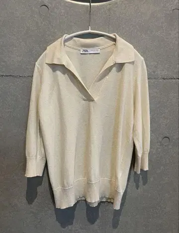 [ ZARA / 자라 ] 크림색 니트 피케 셔츠 5부 소매