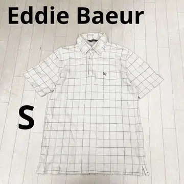 유158 Eddie Bauer 반팔 체크 피케 셔츠 화이트 남성용