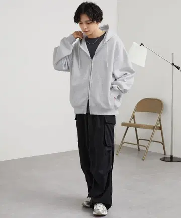 MONO-MART 헤비 웨이트 루즈 베이직 풀 집업 후드티 그레이 S