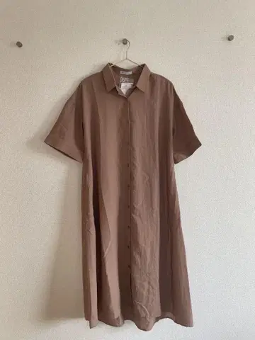 브라운 코튼 셔츠 원피스