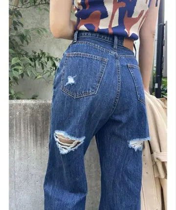EVRIS BACK 슬래시 와이드 데님 팬츠 인디고 블루 S 사이즈