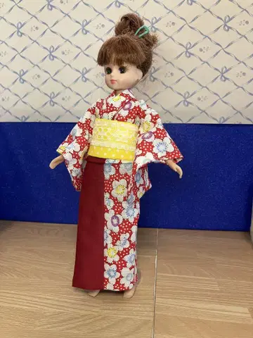 22cm 리카짱용 유카타 빨간색 꽃무늬