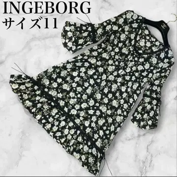 INGEBORG 원피스 레이스 리본 꽃무늬 올 패턴 플레어 슬리브 프릴