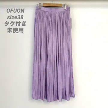 OFUON 사이즈 38 광택이 있는 부드러운 플리츠 스커트 라일락 미사용