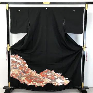 블랙 전통 예복 기모노 꽃무늬 금 자수 금색 교육용 실 KK-2193