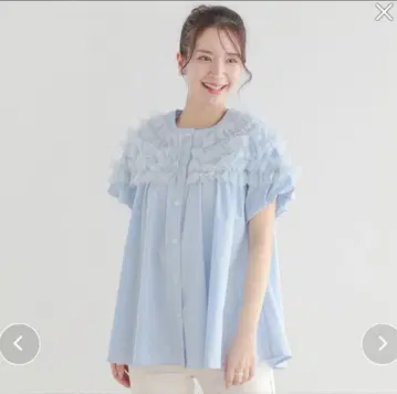 fitmore 핏 튤 레이스 프릴 블라우스 블루