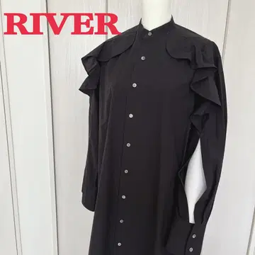 [택 포함] RIVER 롱 셔츠 원피스 블랙 백 오픈 프릴