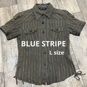 BLUE STRIPE 카키 스트라이프 반팔 셔츠 24A405