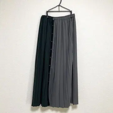 그레이/그린 플리츠 롱 스커트