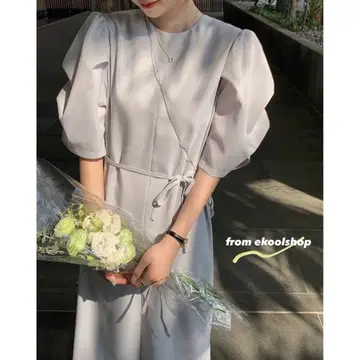 한국 디자이너 브랜드 럭셔리 퍼프 슬리브 벌룬 슬리브 롱 원피스