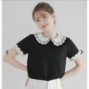 fitmore 자수 더블 칼라 레이어드 상의 블랙