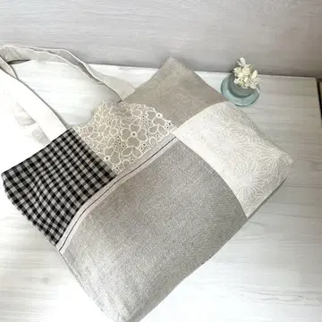 린넨 숄더백 빨간색 라인