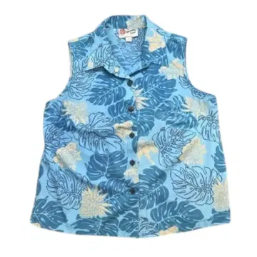 히로하티 하와이산 보타니컬 올 패턴 슬리브리스 알로하 셔츠 M L 면