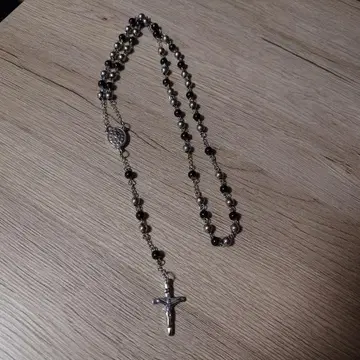 실버 십자가 로사리오 목걸이
