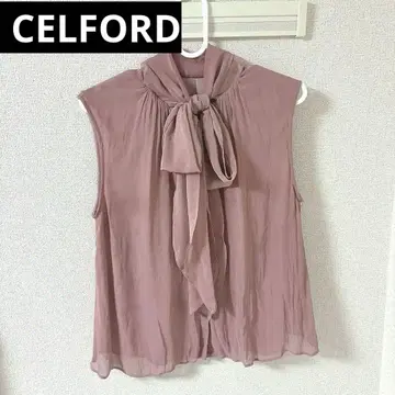 셀포드 CELFORD 할선 쉬폰 보우 블라우스 슬리브리스
