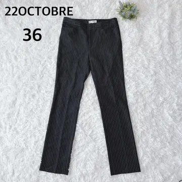 22OCTOBRE 슬랙스 팬츠 스트라이프 블랙 모직 36 오피스