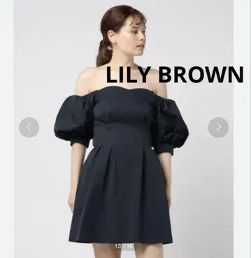릴리 브라운 오프숄더 퍼프 슬리브 미니 원피스 네이비