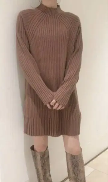 [ snidel ] 리브 니트 미니 원피스 긴팔