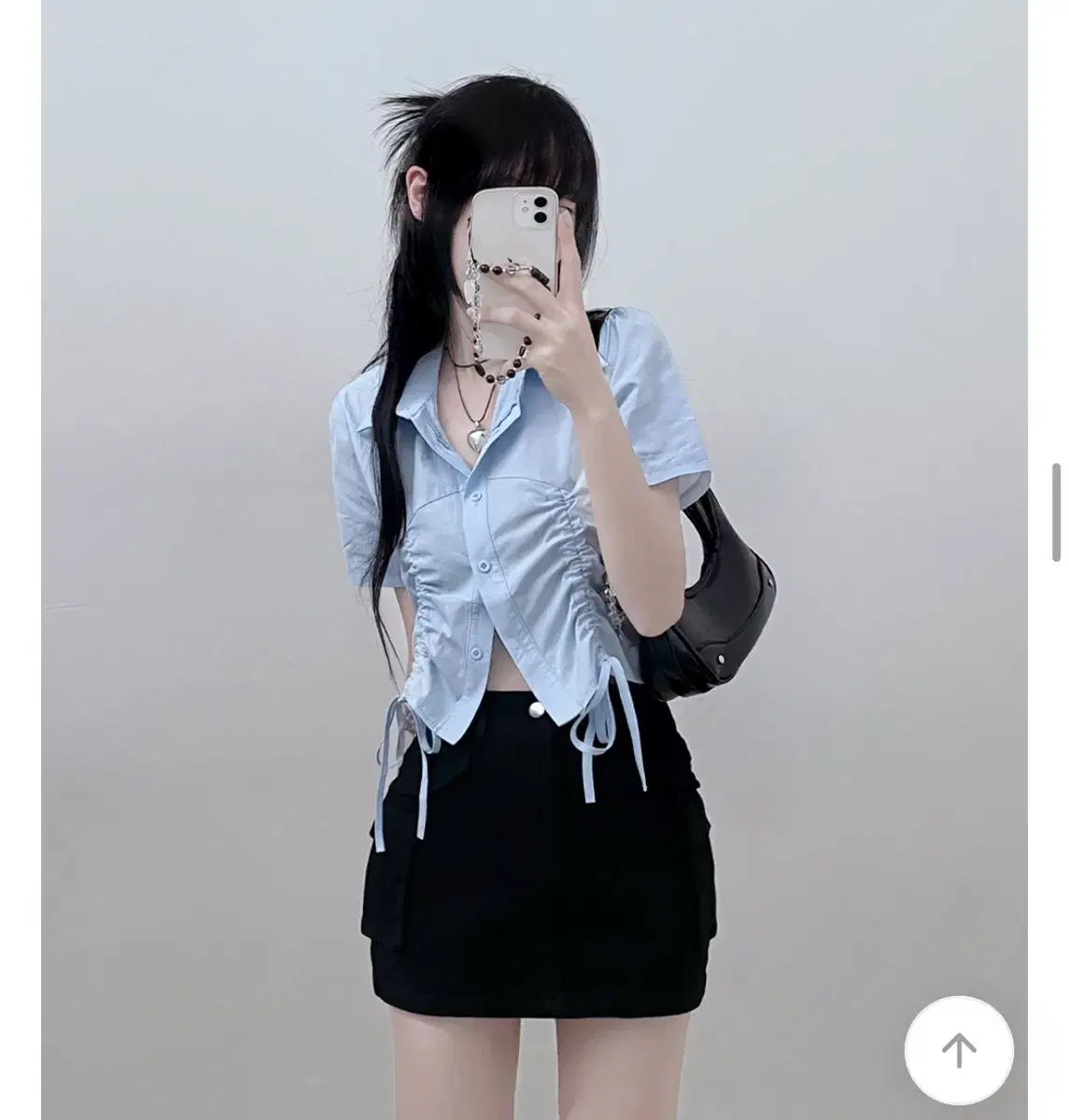 (New) Shirred Cropped Short Sleeve Shirt