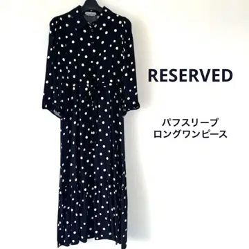 Reserved 퍼프 슬리브 롱 원피스 네이비