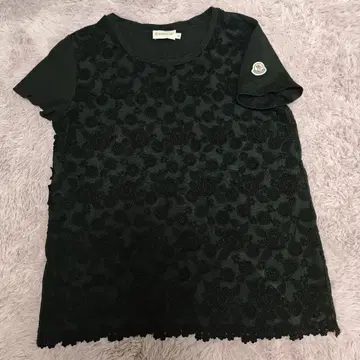MONCLER 꽃무늬 자수 반팔 티셔츠 블랙