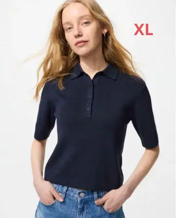 유니클로 폴로 스웨터 반팔 네이비 XL