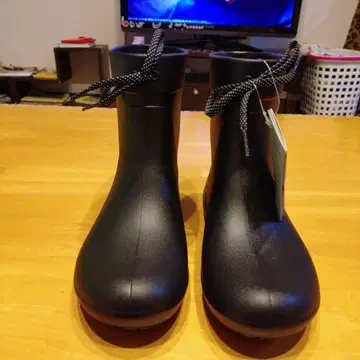 블랙 러버 숏 레인부츠